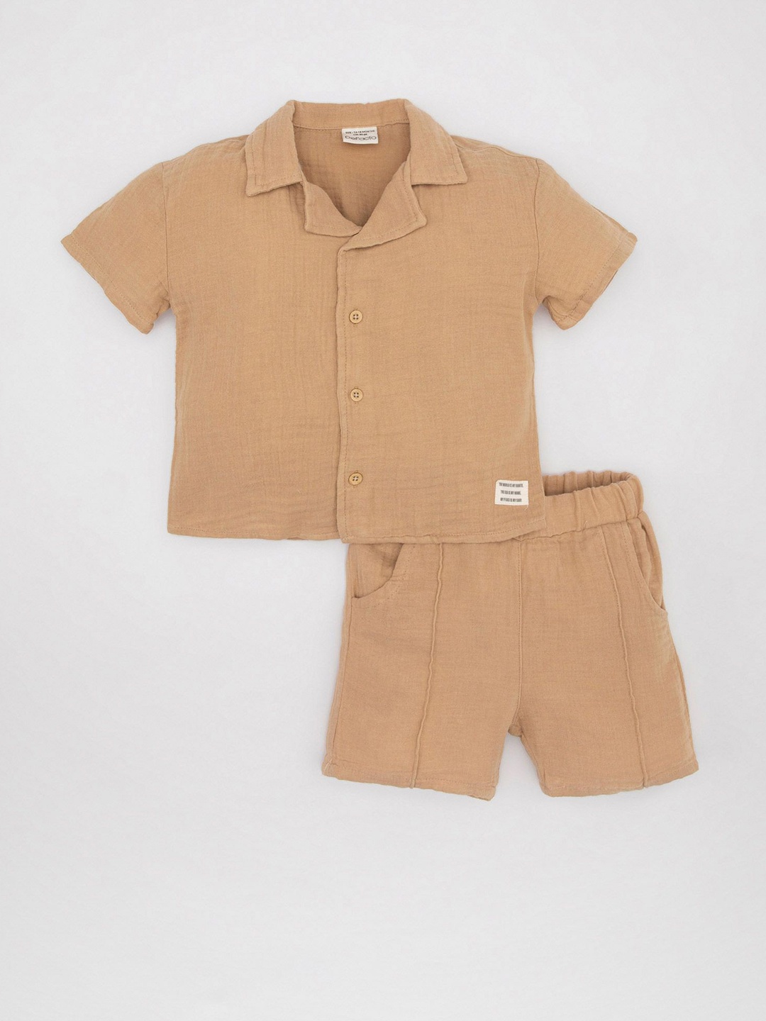 

DeFacto Boys Pure Cotton Shirt With Short, Beige
