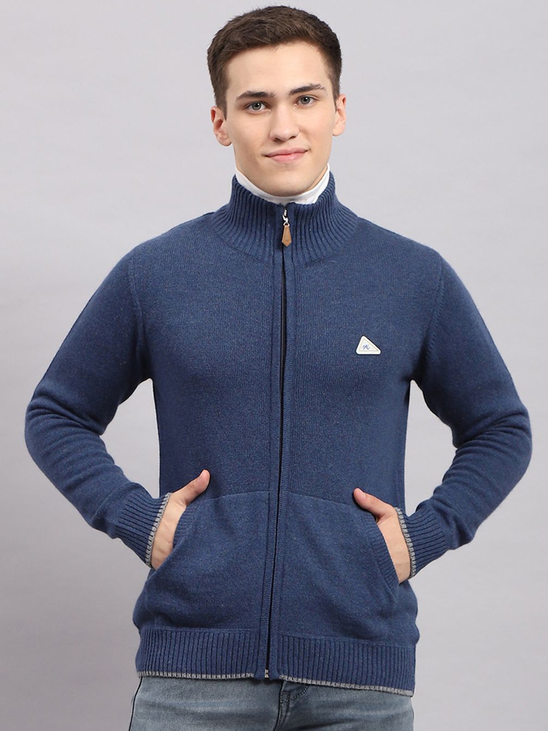 

Monte Carlo Men Solid Woollen Cardigan, Navy blue