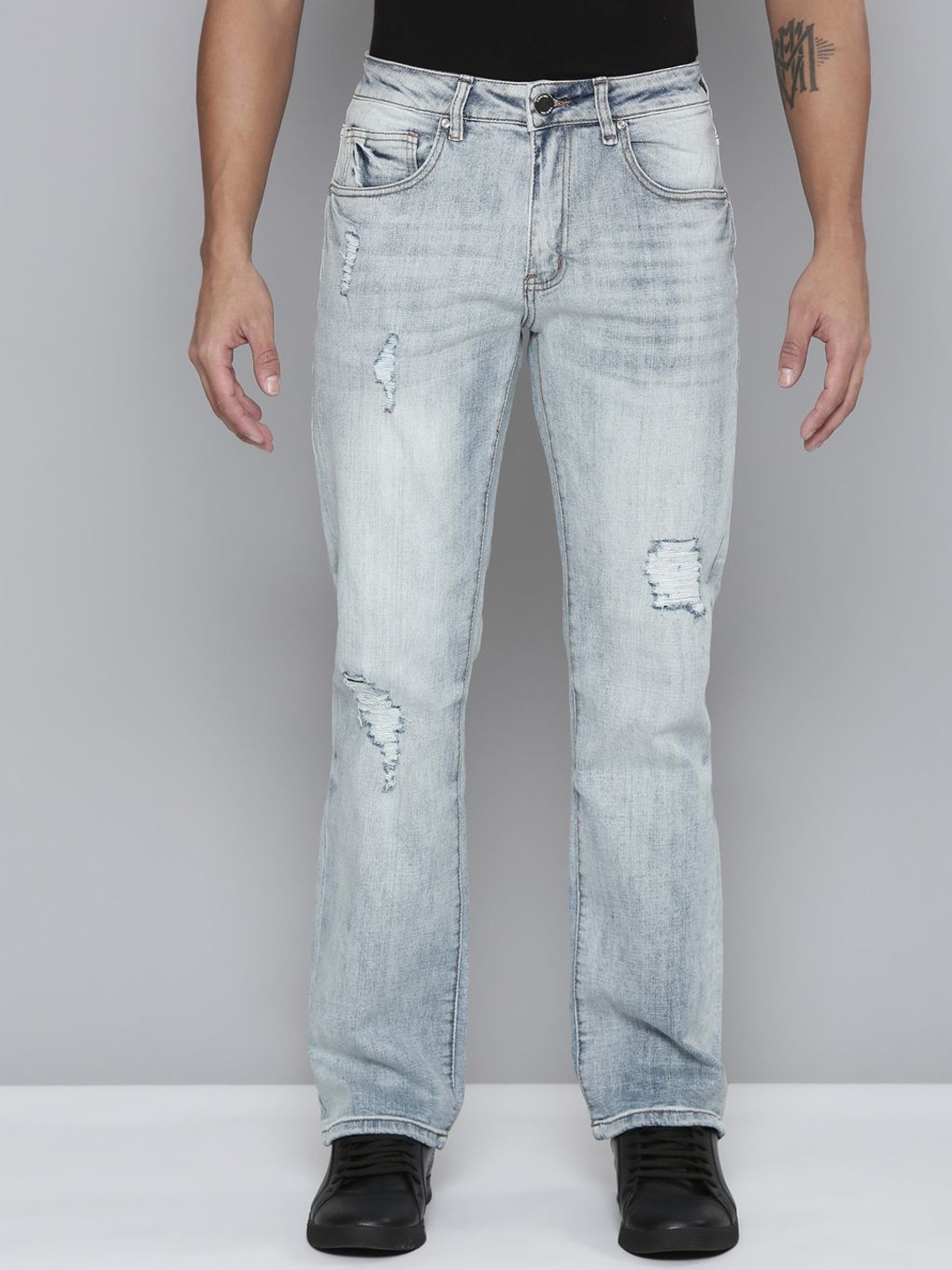 

WAIMEA Men Comfort Relaxed Fit Mildly Distressed Heavy Fade Stretchable Jeans, Blue