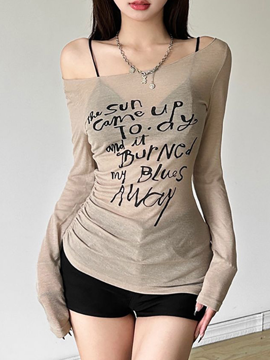 

StyleCast x Revolte Women Typography Printed Round Neck Top, Khaki