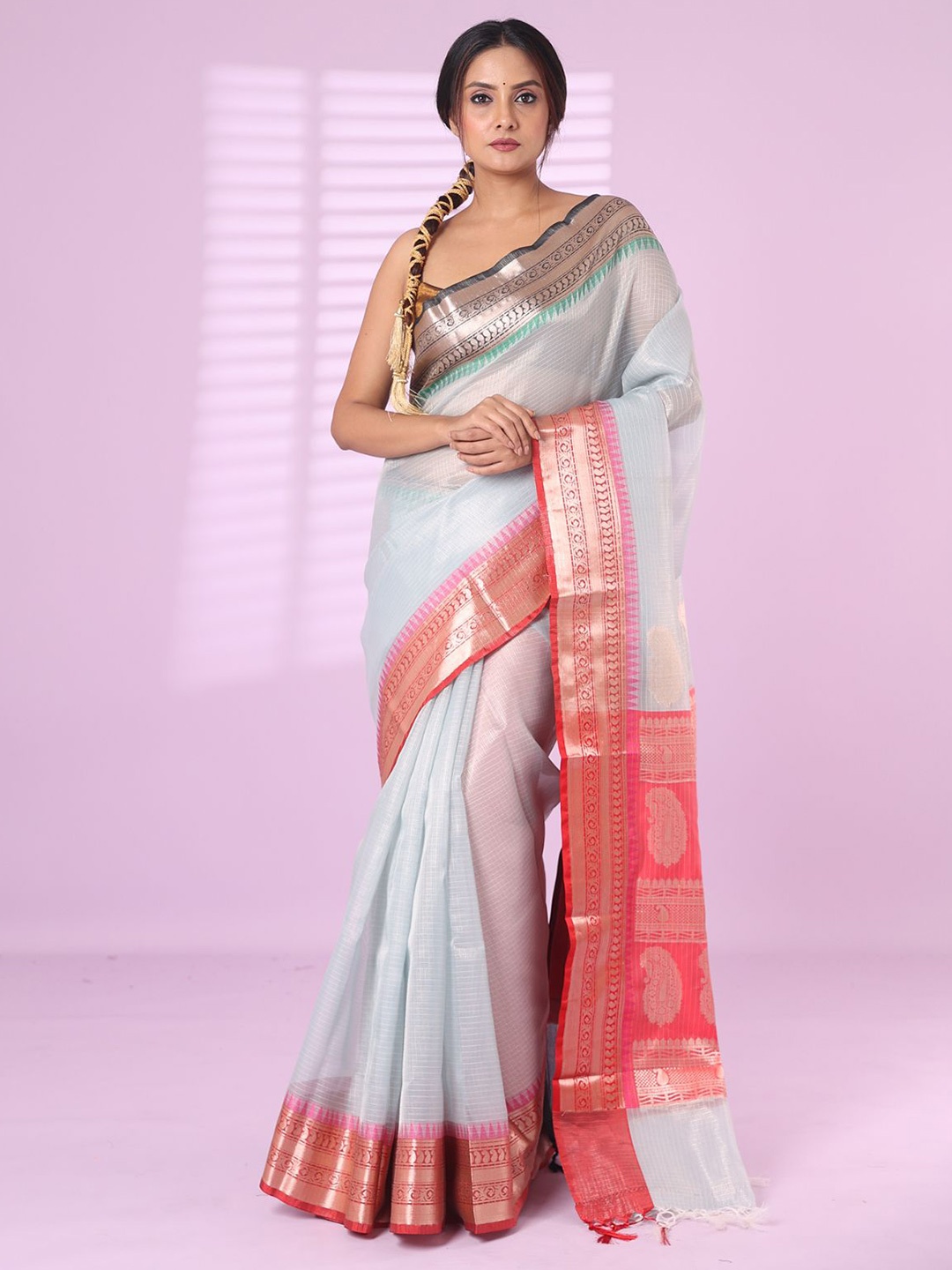 

Charukriti Warli Zari Tissue Saree, Silver