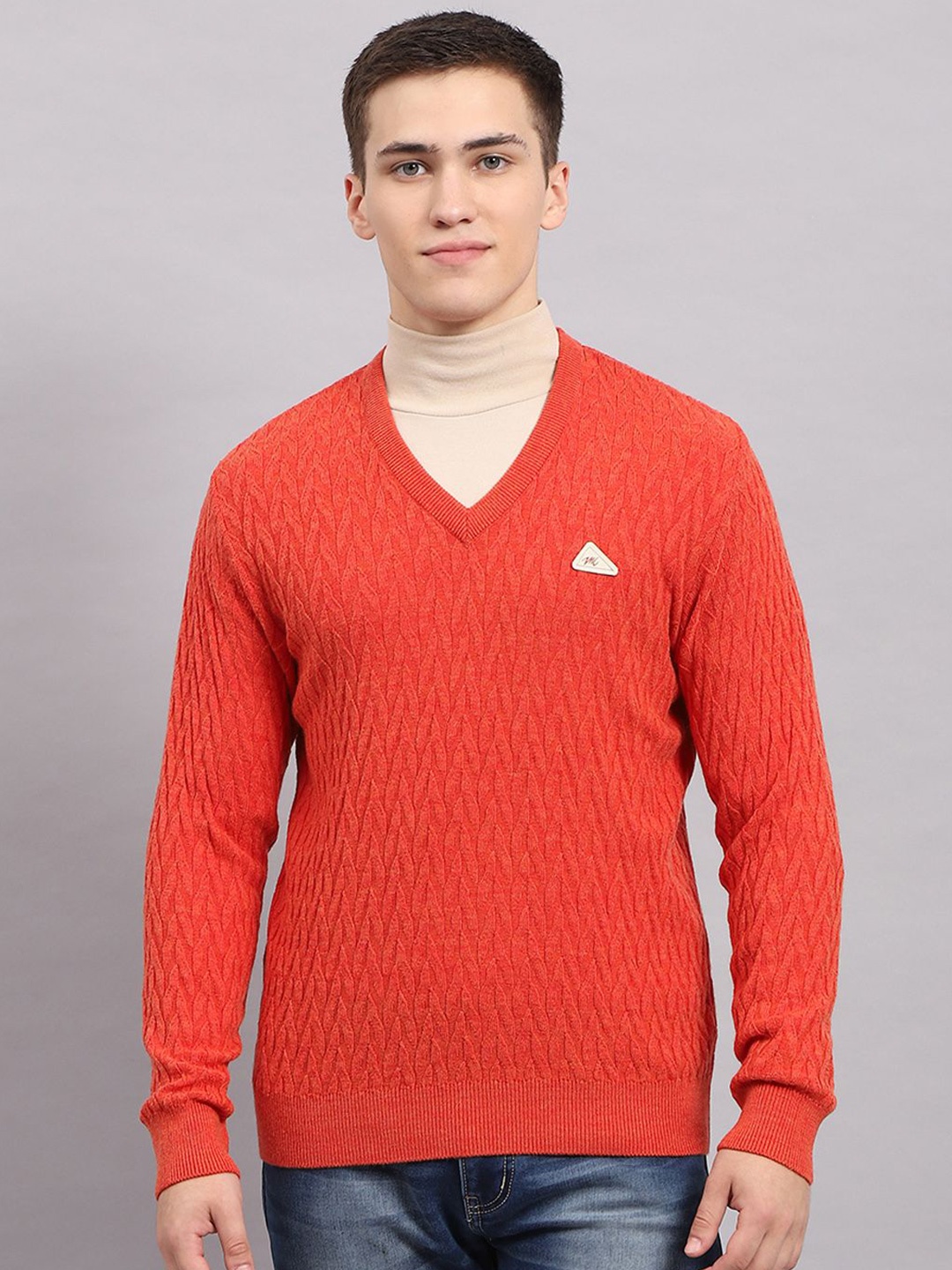 

Monte Carlo Men Embroidered Woollen Pullover, Orange