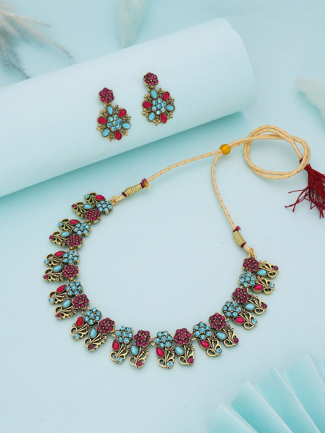 

Anouk Pink Gold Plated Stone Studded Jewellery Set