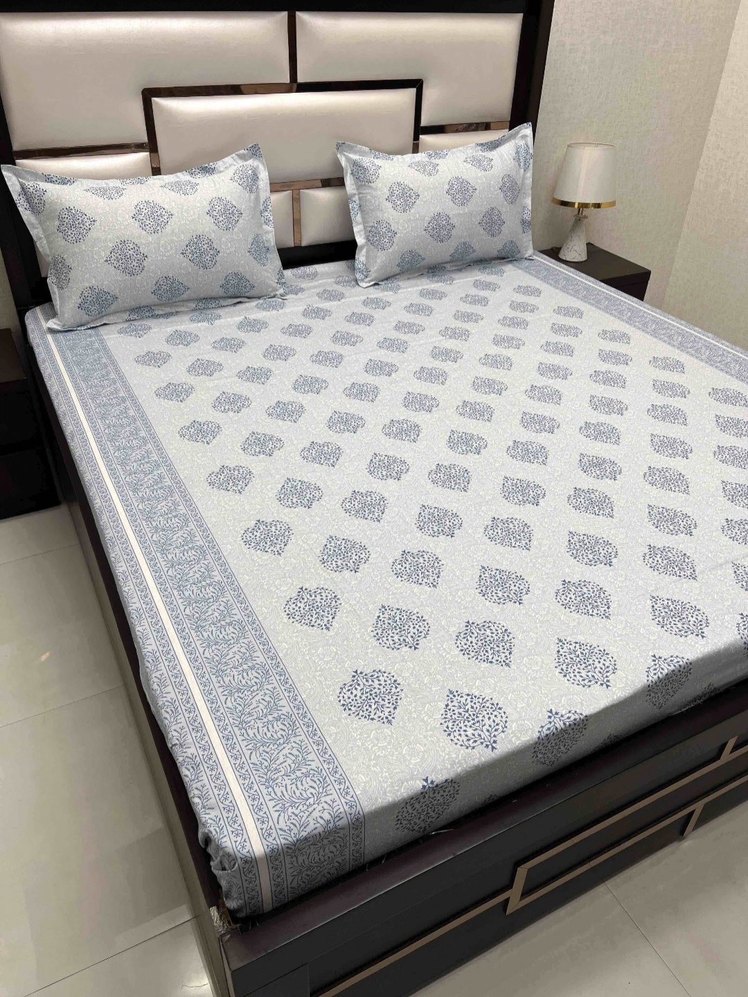 

Pure Decor Royal Passion Blue Ethnic 300 TC Pure Cotton Queen Bedsheet & 2 Pillow Covers