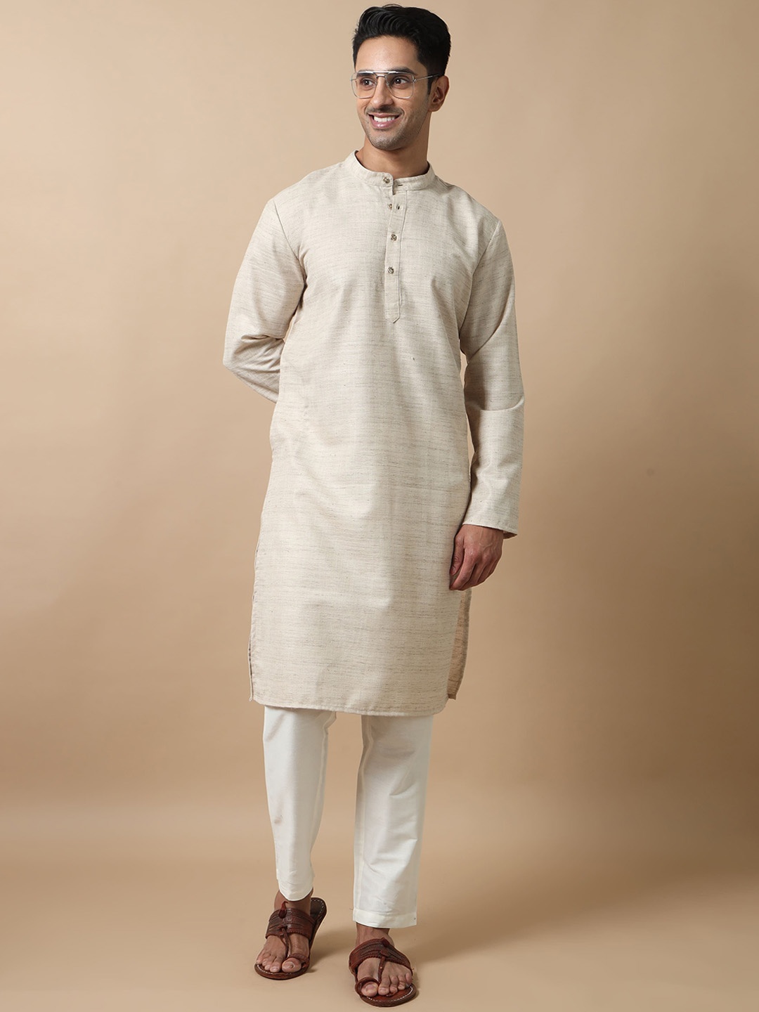 

FILORI Mandarin Collar Regular Kurta With Pyjama, Grey