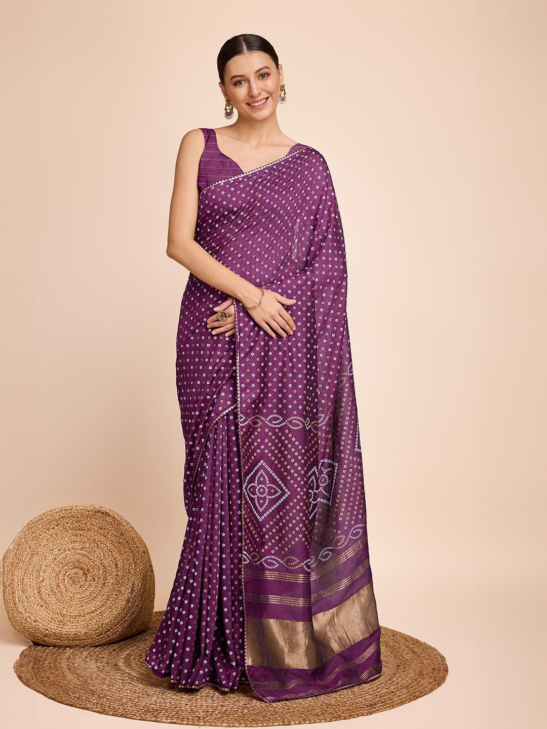 

Kriyansh Bandhani Zari Bandhani Printed Saree, Purple