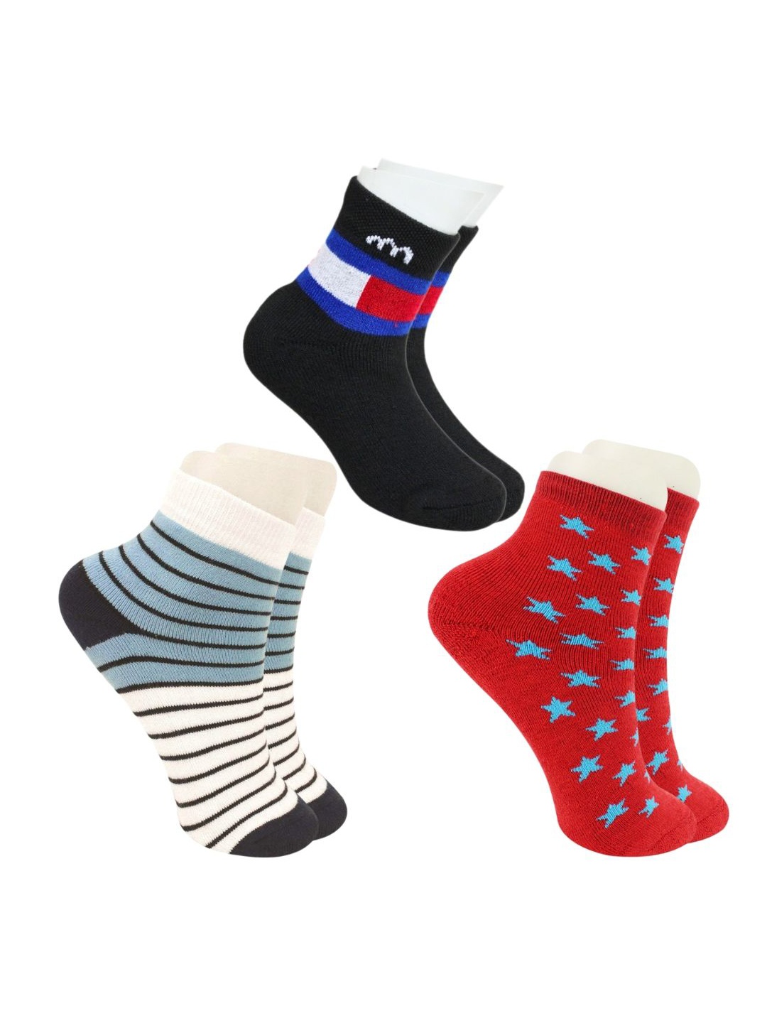 

BAESD Kids Pack Of 3 Patterned Ankle Length Socks, White