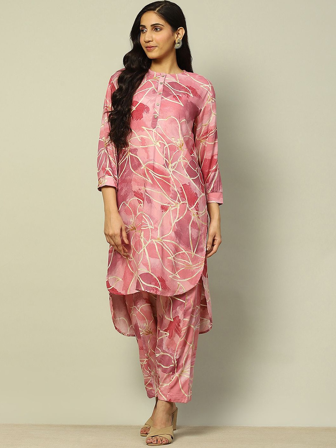 

Rangriti Printed Tunic with Palazzos, Pink