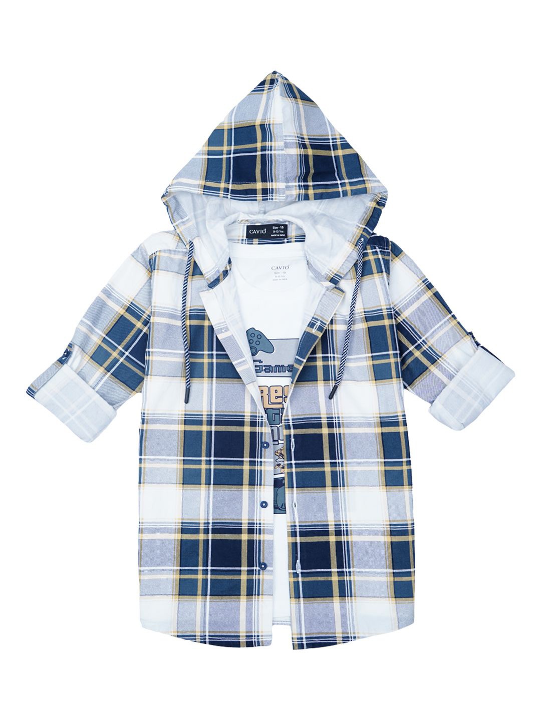 

CAVIO Boys Checked Casual Shirt & T-Shirt, Grey