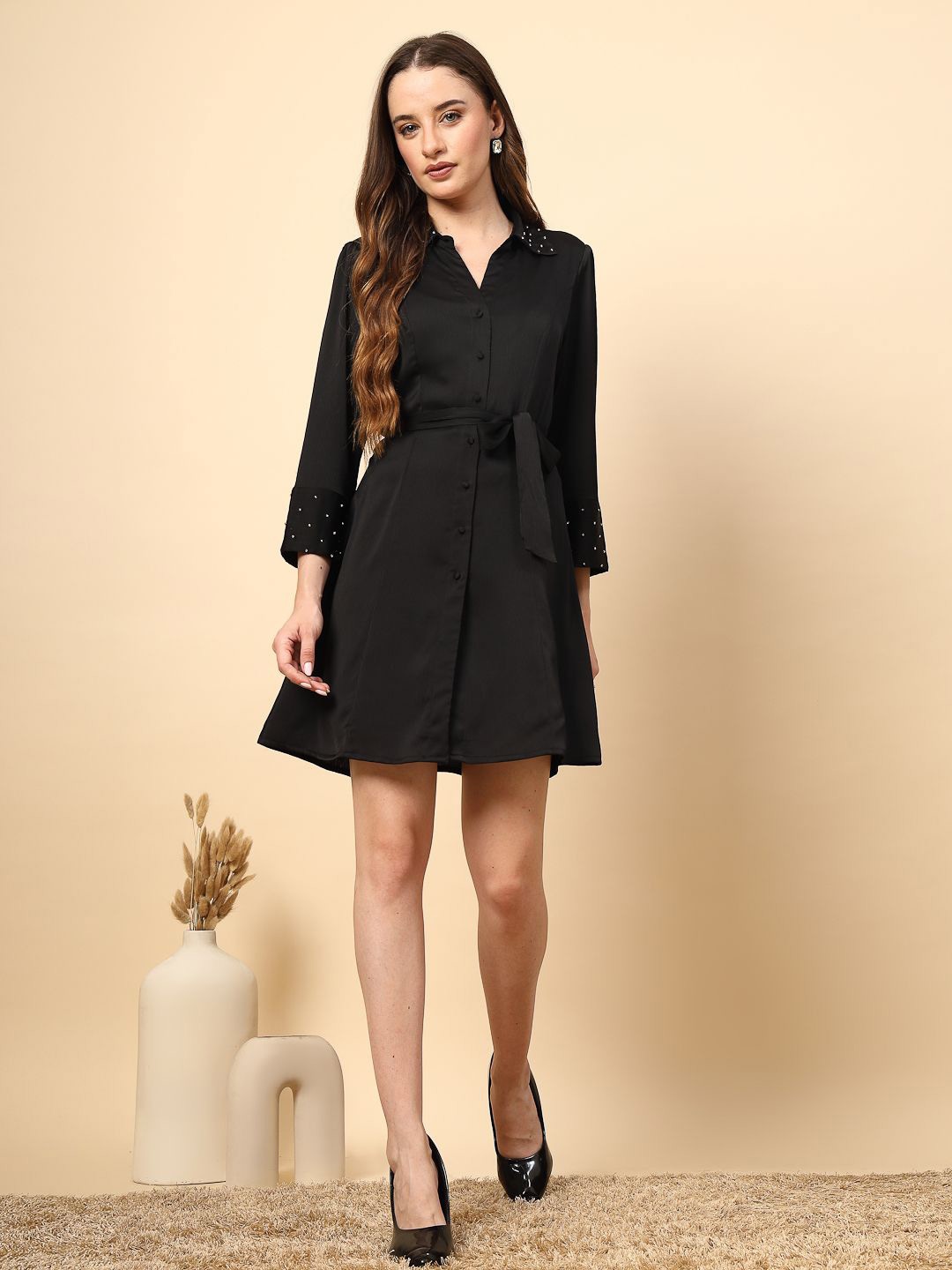 

Gipsy Women Solid A-Line Shirt Dress, Black