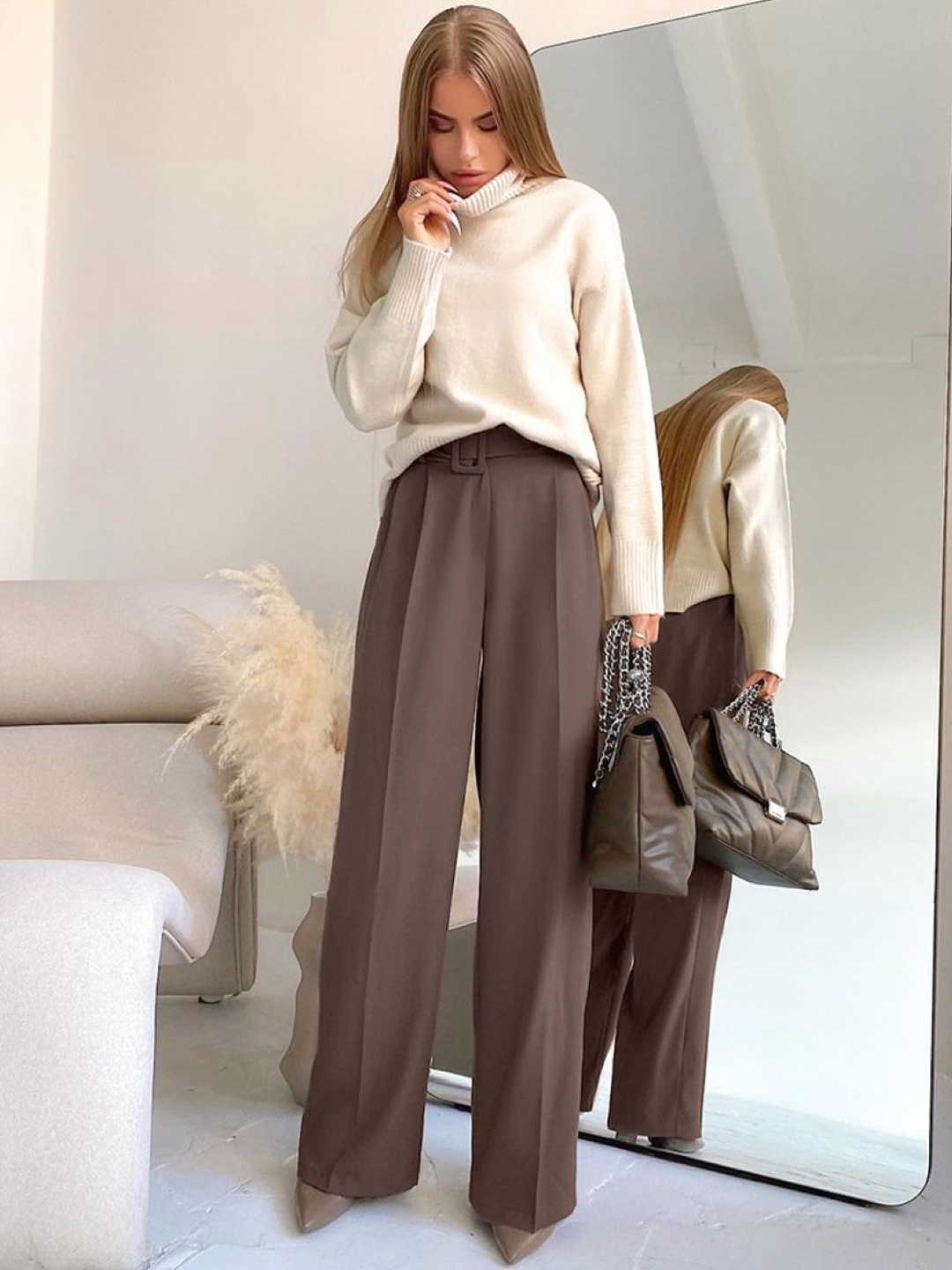 

KPOP Women Mid-Rise Original Trousers, Brown