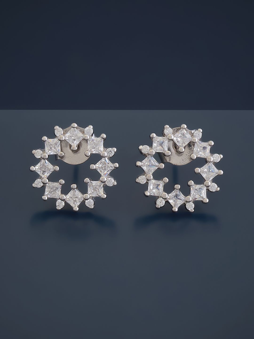 

Kushal's Fashion Jewellery 92.5 Pure Silver Rhodium Plated Cubic Zirconia Floral Studs