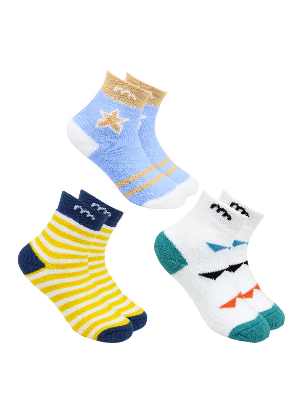 

BAESD Unisex Pack Of 3 Patterned Cotton Ankle Length Socks, Yellow