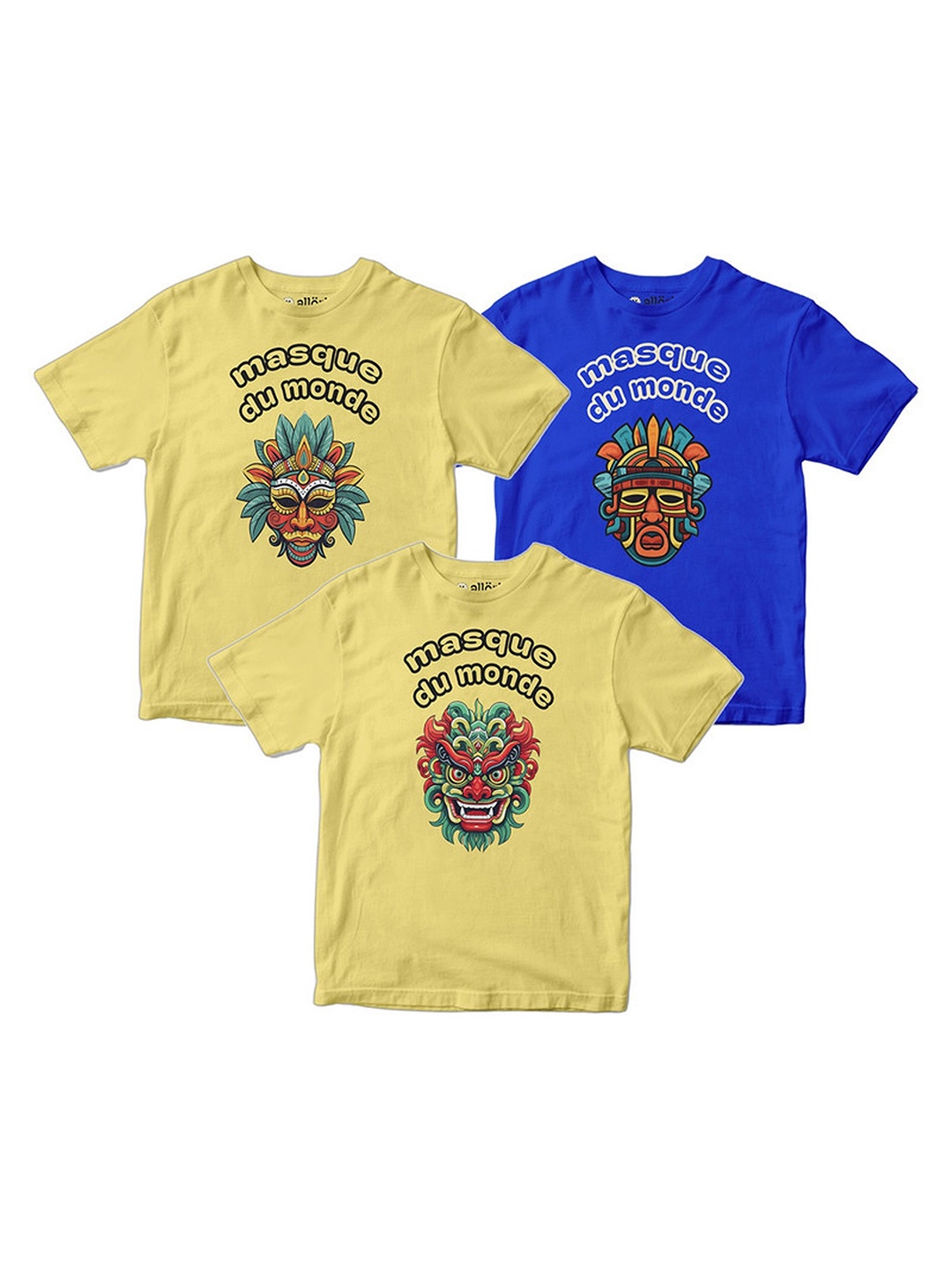 

allorio kids Boys Pack Of 3 Cotton Printed Slim Fit T-shirt, Yellow