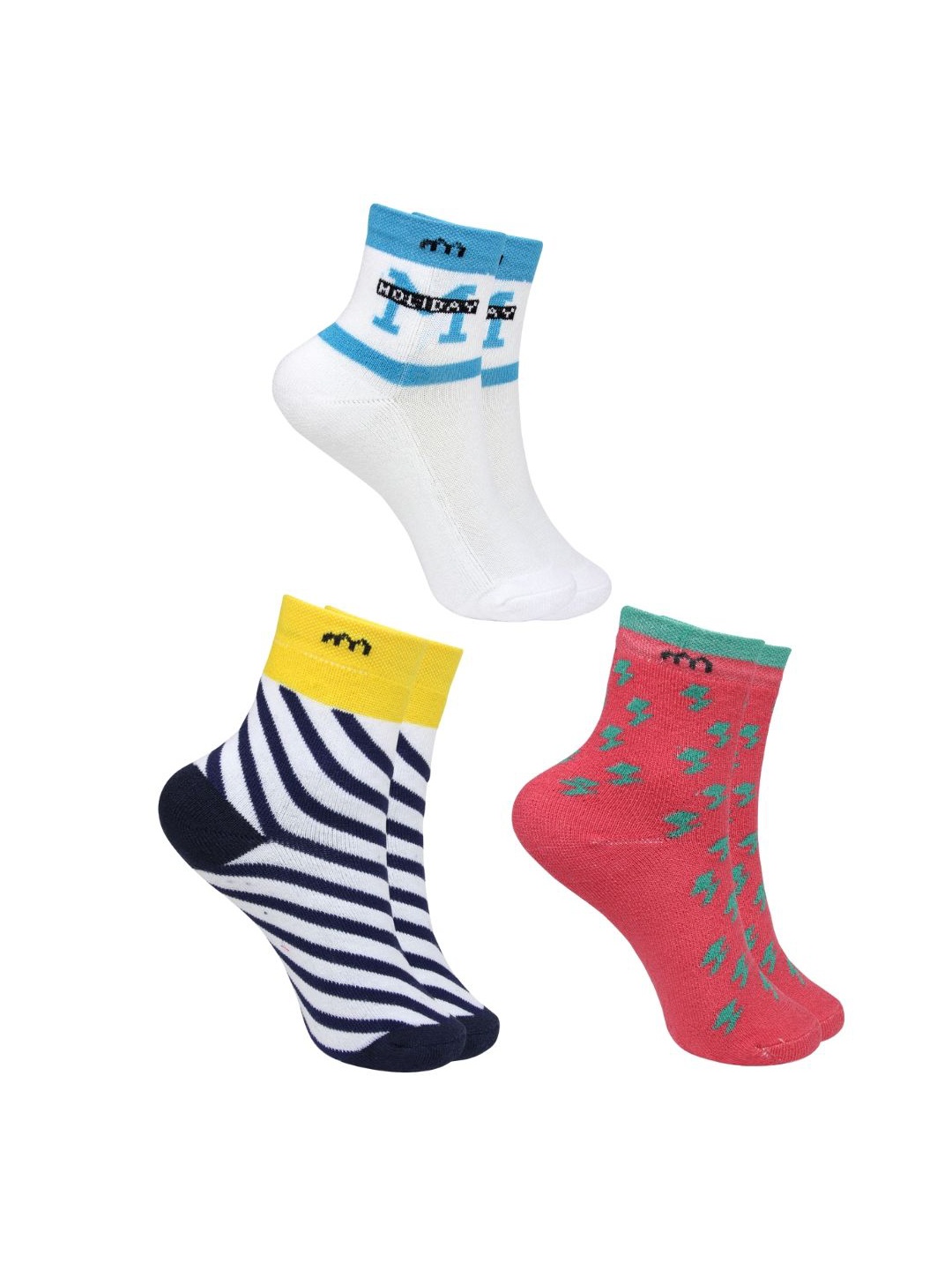 

BAESD Kids Pack Of 3 Patterned Ankle-Length Socks, White