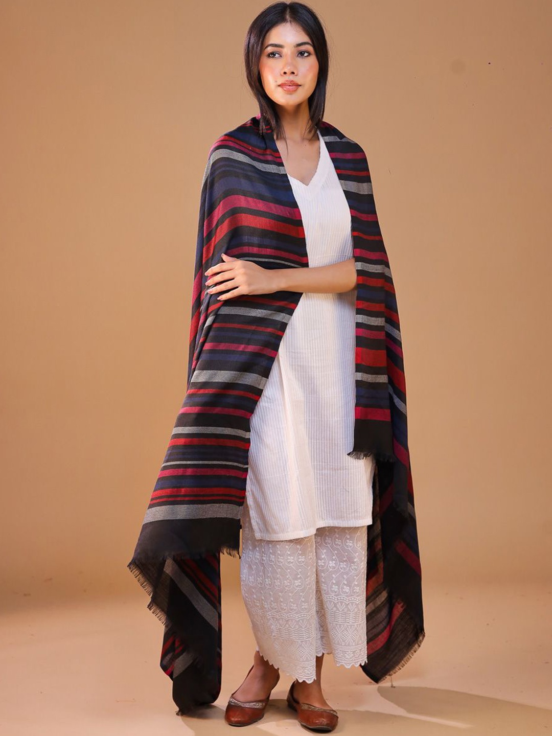 

SWI Stylish Striped Woven Design Shawl, Black