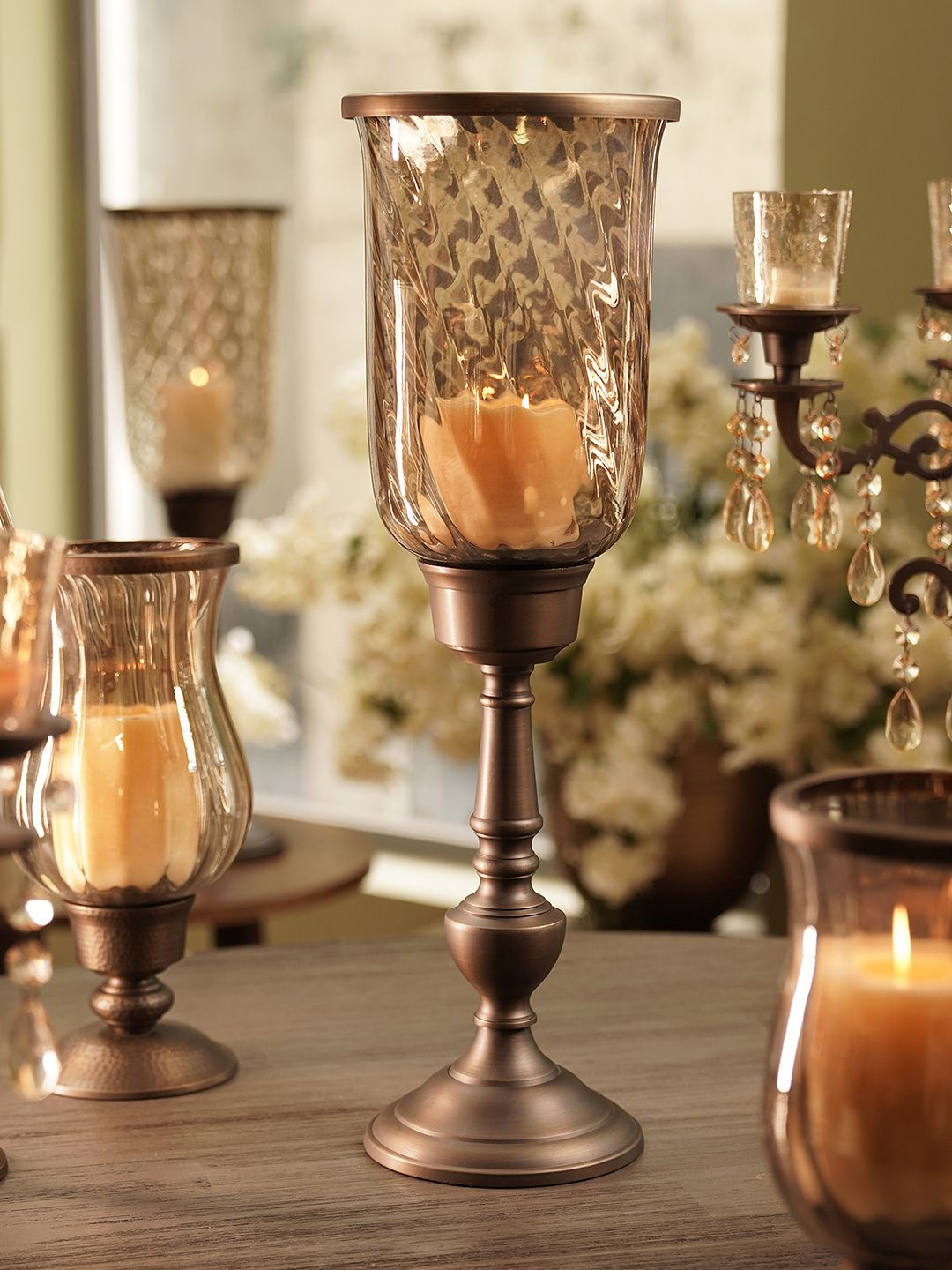

Pure Home and Living Brown Textured Antique Candle Holder With Stand