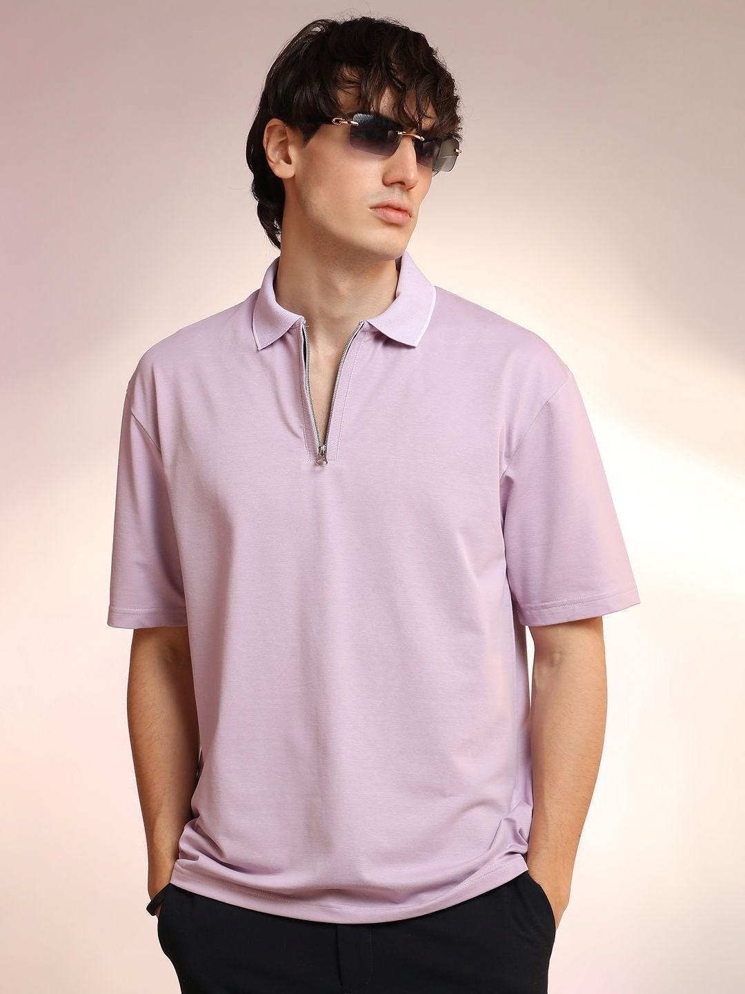 

Campus Sutra Men Solid Polo Collar Cotton T-shirt, Purple