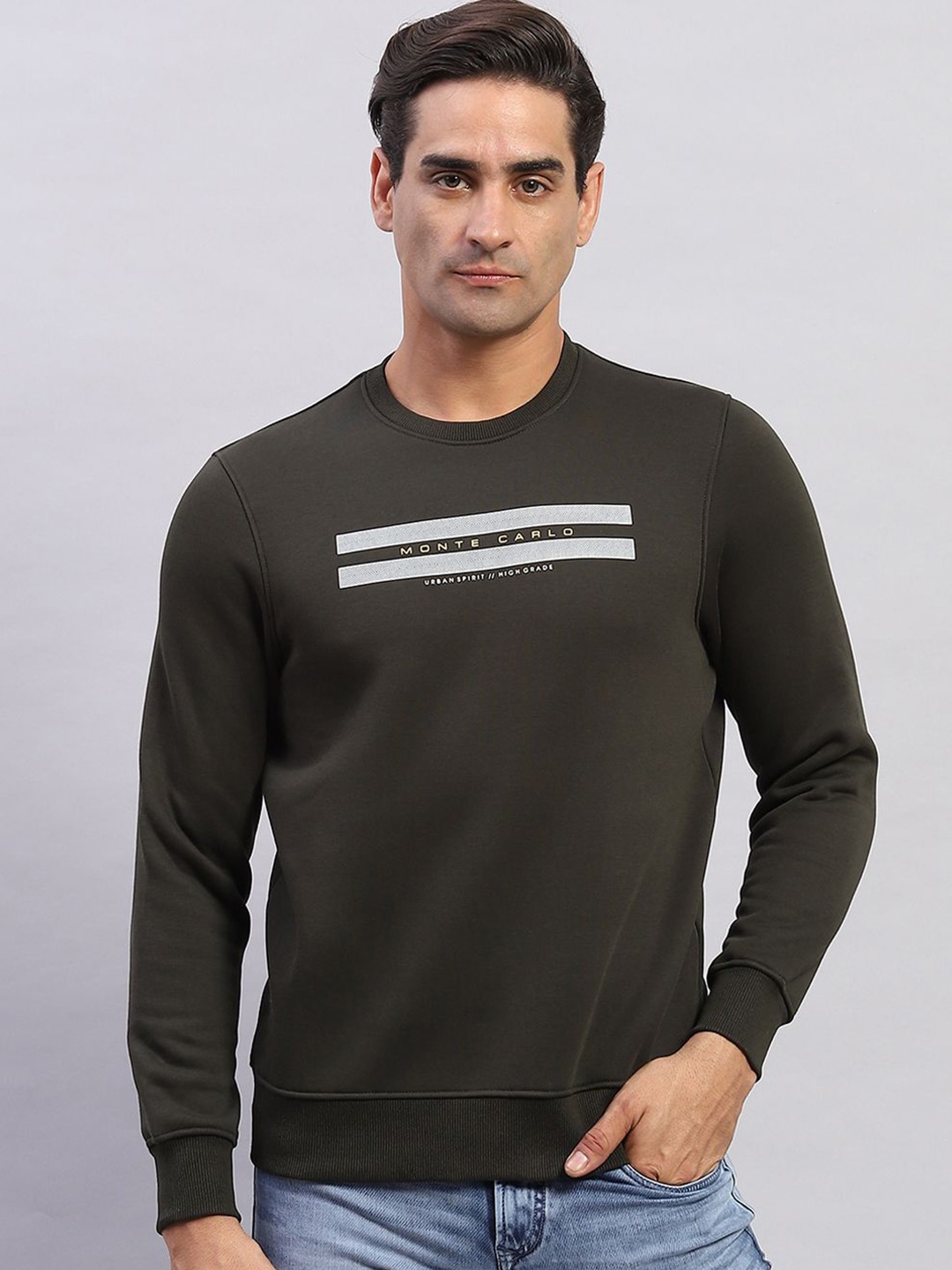 

Monte Carlo Men Typography Printed Sweatshirt, Olive