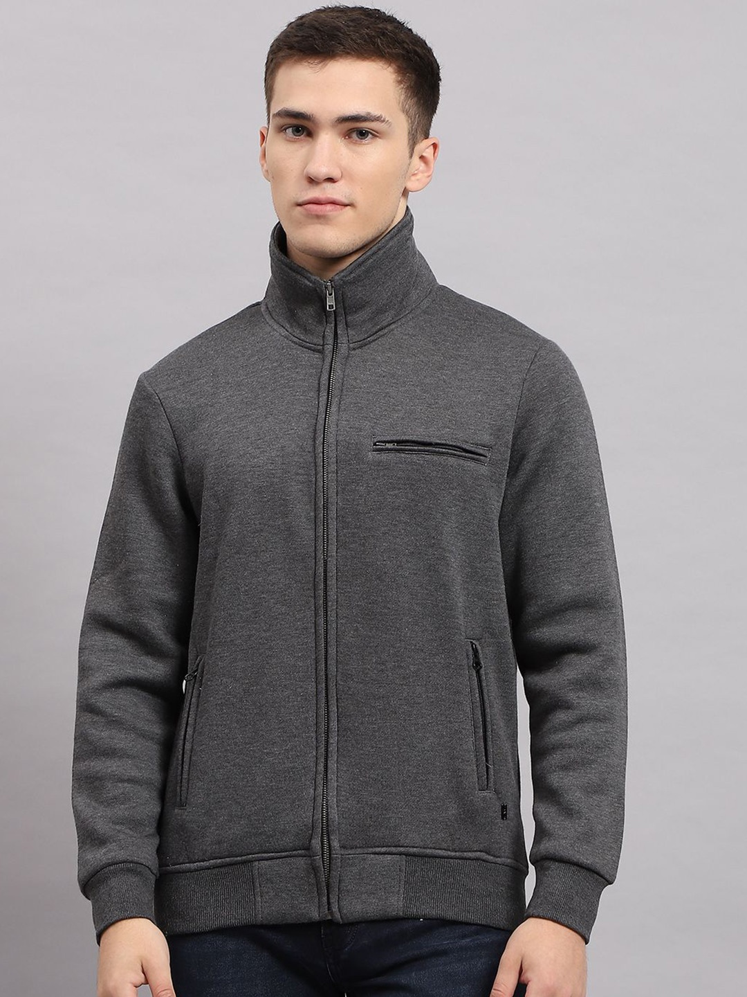 

Monte Carlo Men High Neck Solid Sweatshirt, Grey