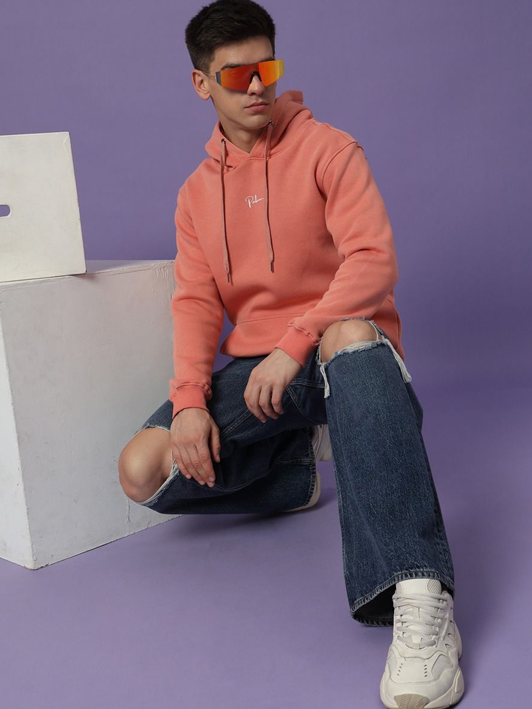 

PockMAN Men Solid Hooded Sweatshirt, Peach