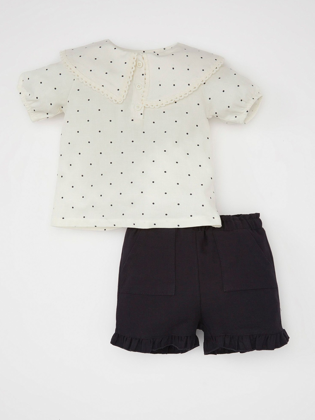 

DeFacto Girls Polka Dots Printed Pure Cotton Top With Shorts, White