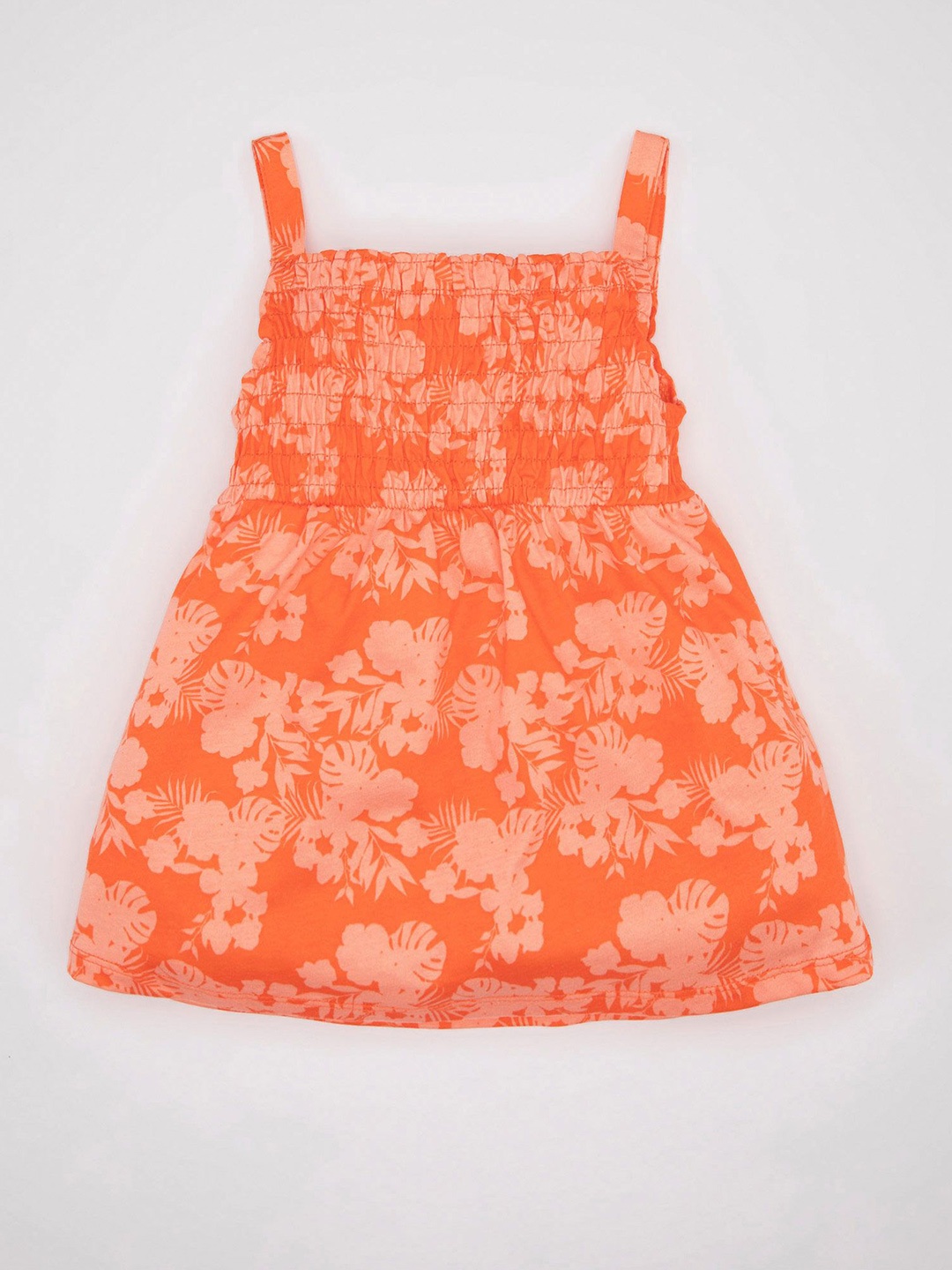 

DeFacto Girls Floral Printed Cotton Fit and Flare Dress, Orange