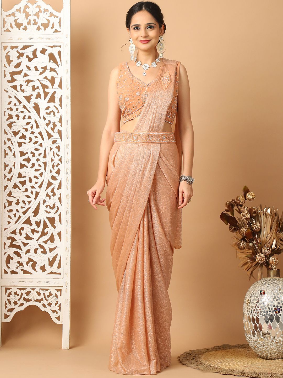 

Grancy Embellished Ready to Wear Saree, Gold