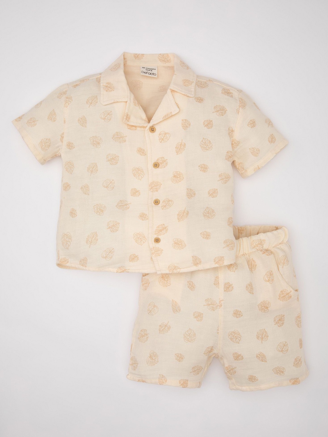 

DeFacto Boys Printed Cuban Collar Pure Cotton Shirt with Shorts, Peach