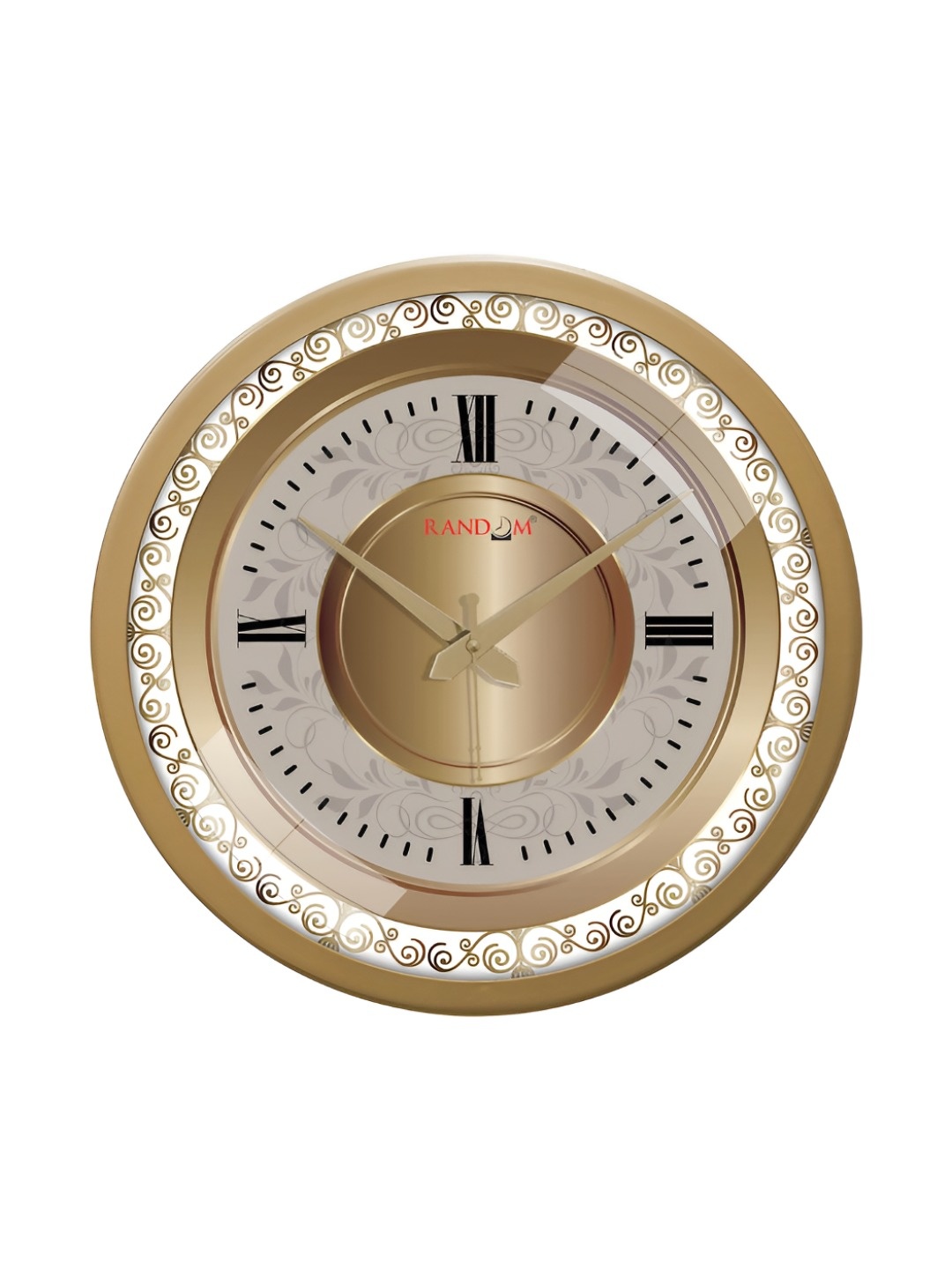 

RANDOM Gold Toned & White Printed Contemporary Round Wall Clock