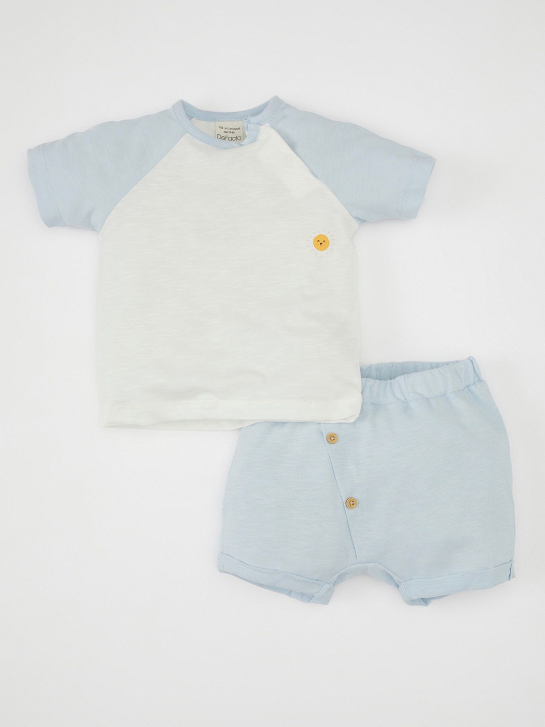

DeFacto Boys Colourblocked Pure Cotton T-shirt with Shorts, White