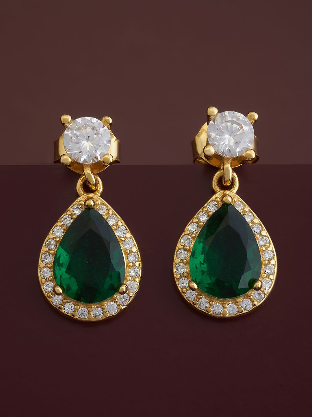 

Kushal's Fashion Jewellery 92.5 Pure Silver Gold-Plated Cubic Zirconia Drop Earrings