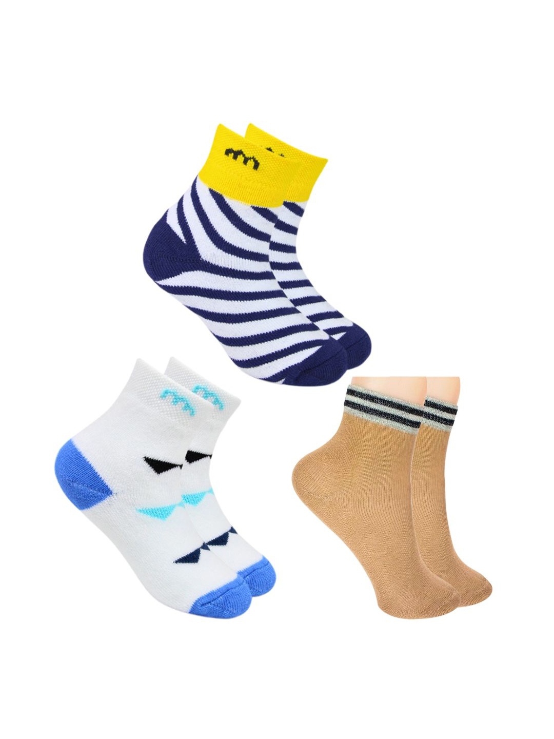 

BAESD Pack Of 3 Kids Patterned Cotton Ankle Length Socks, Brown