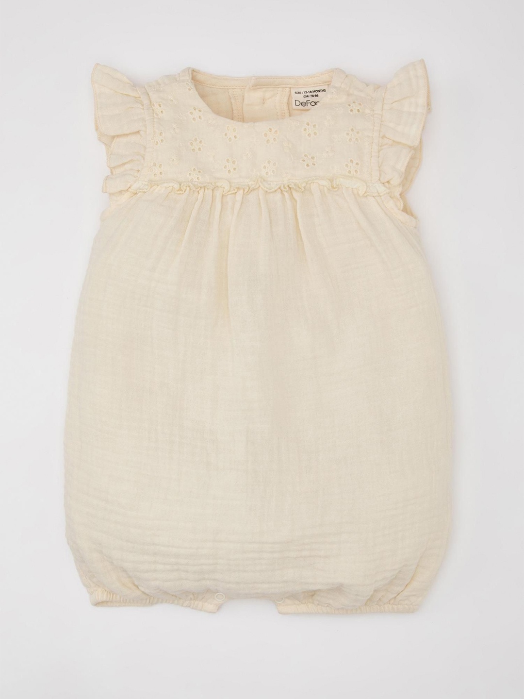 

DeFacto Girls Cotton Round Neck Self Design Jumpsuit, Beige