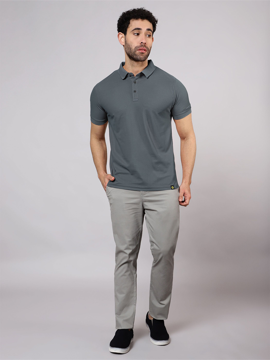 

Beyoung Men Solid Polo Collar Cotton T-shirt, Grey