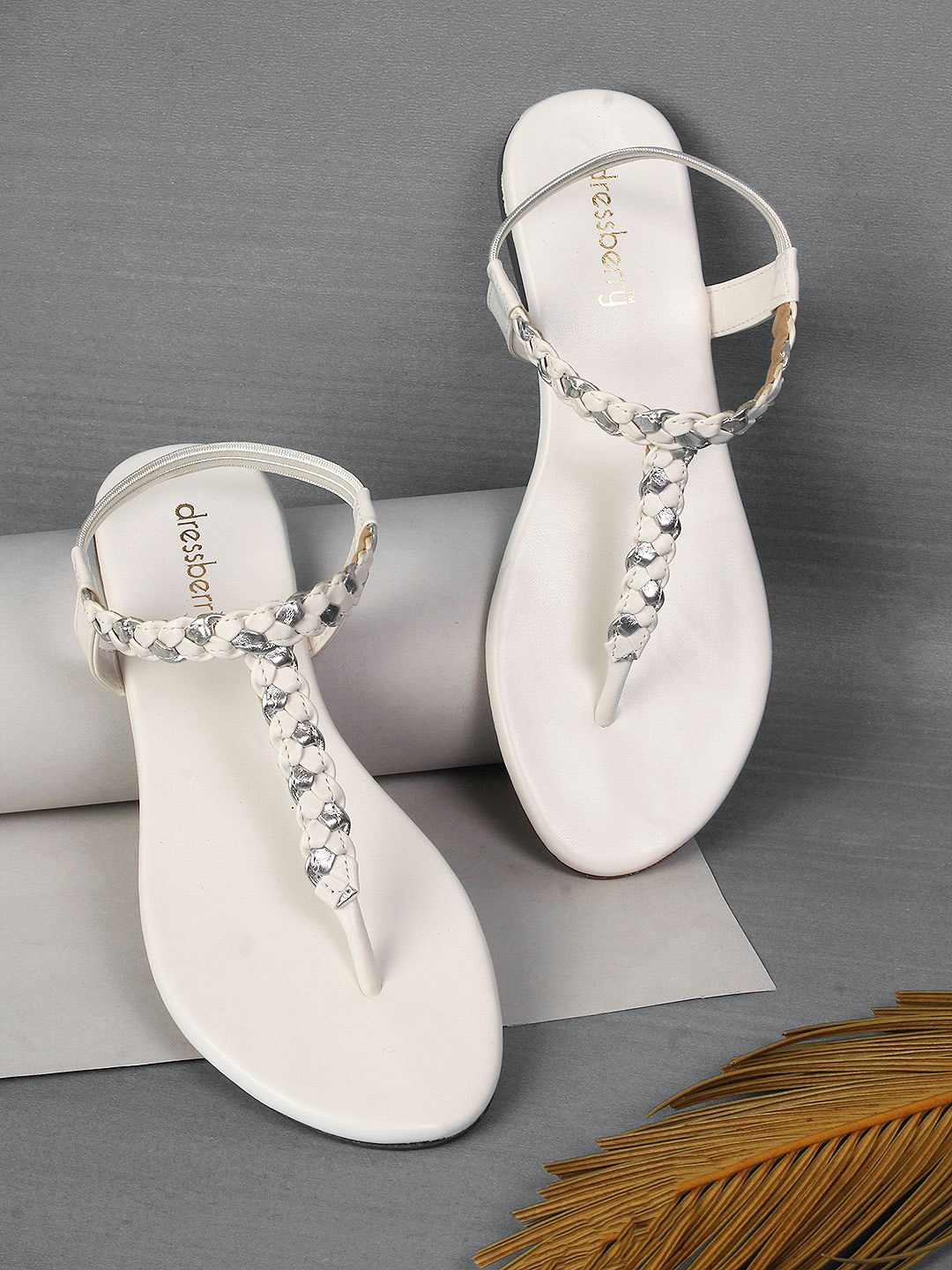 

DressBerry Women Printed T-Strap Flats, White