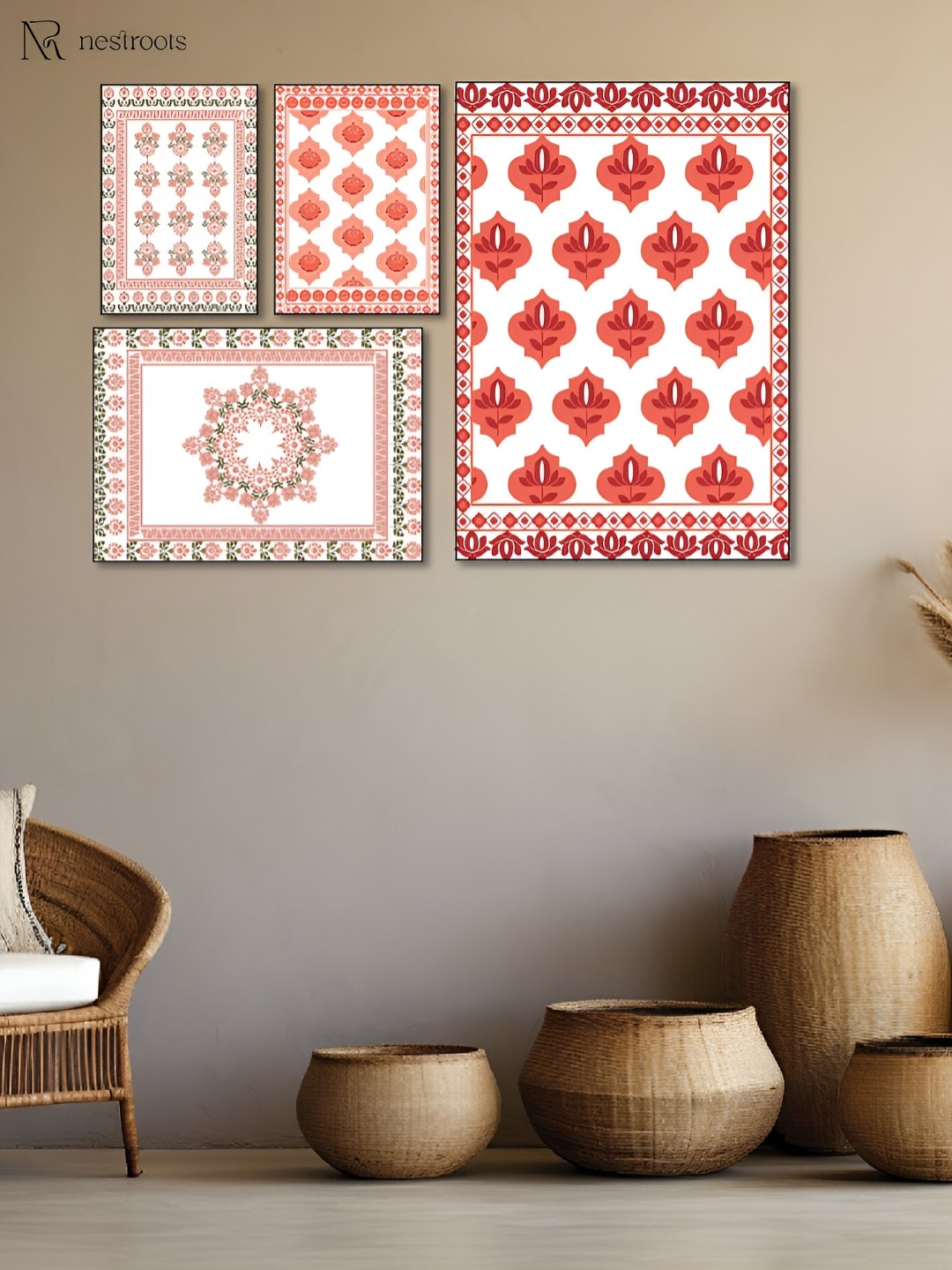 

nestroots White & Peach-Coloured Canvas Wall Paintings