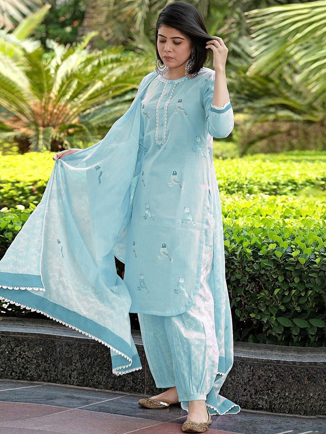 

Anni Designer Floral Embroidered Straight Kurta With Salwar & Dupatta, Blue