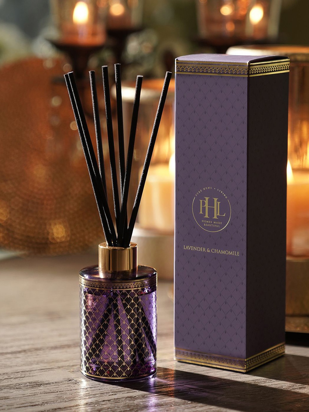 

Pure Home and Living Purple & Gold Toned Printed Lavender & Chamomile Aroma Oil Diffusers