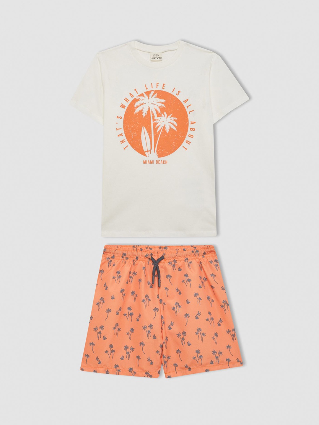 

DeFacto Boys Printed T-shirt With Short, White