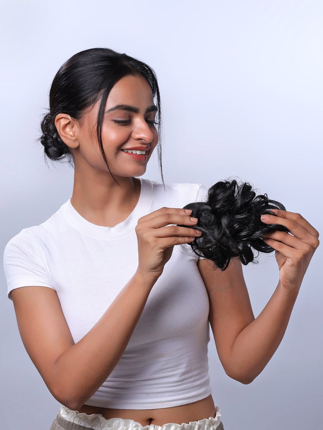 

Yellow Chimes Messy Curly Elastic Bun Hair Extensions-Black