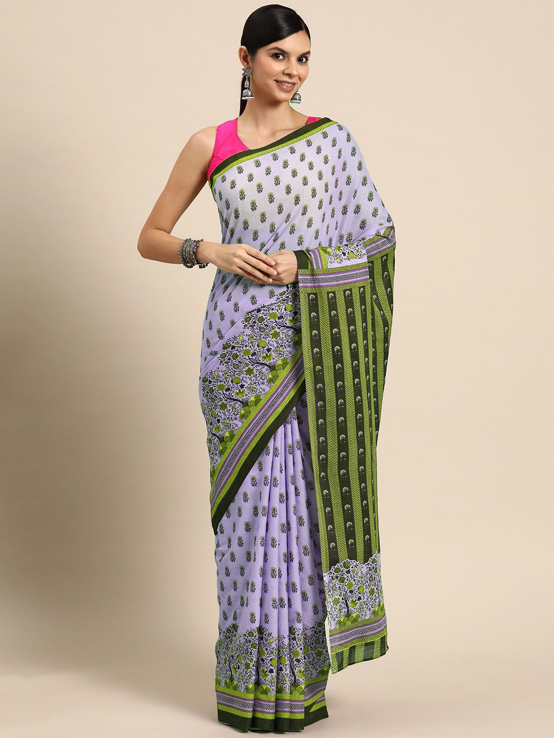 

BUTA BUTI Floral Printed Floral Pure Cotton Saree, Green