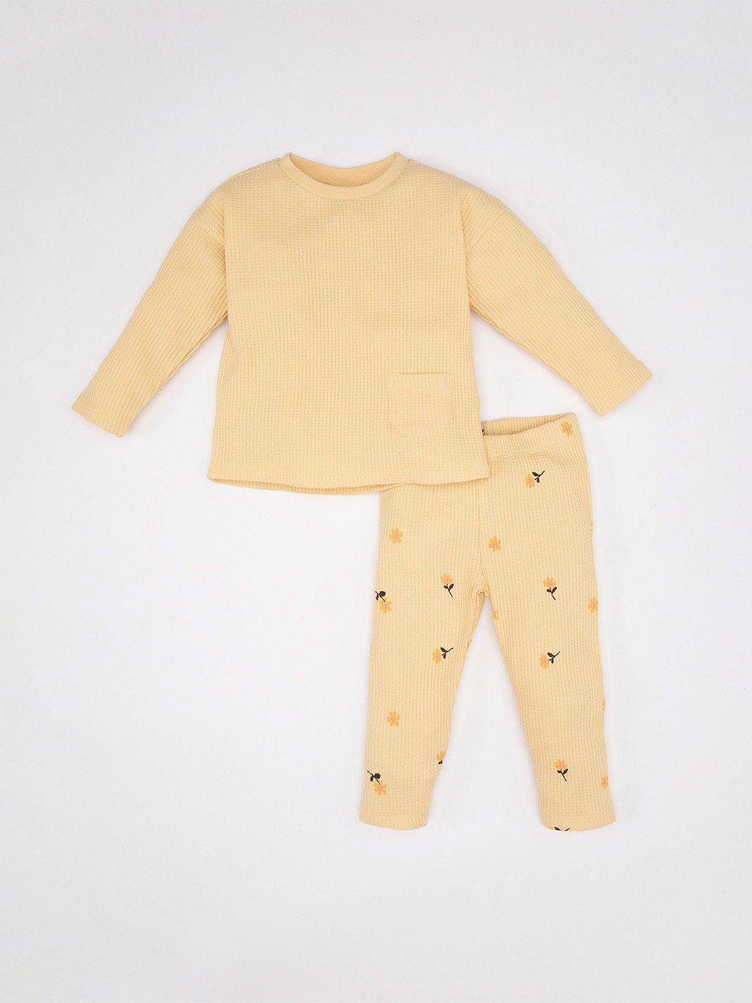 

DeFacto Girls Pure Cotton T-shirt with Trousers, Beige