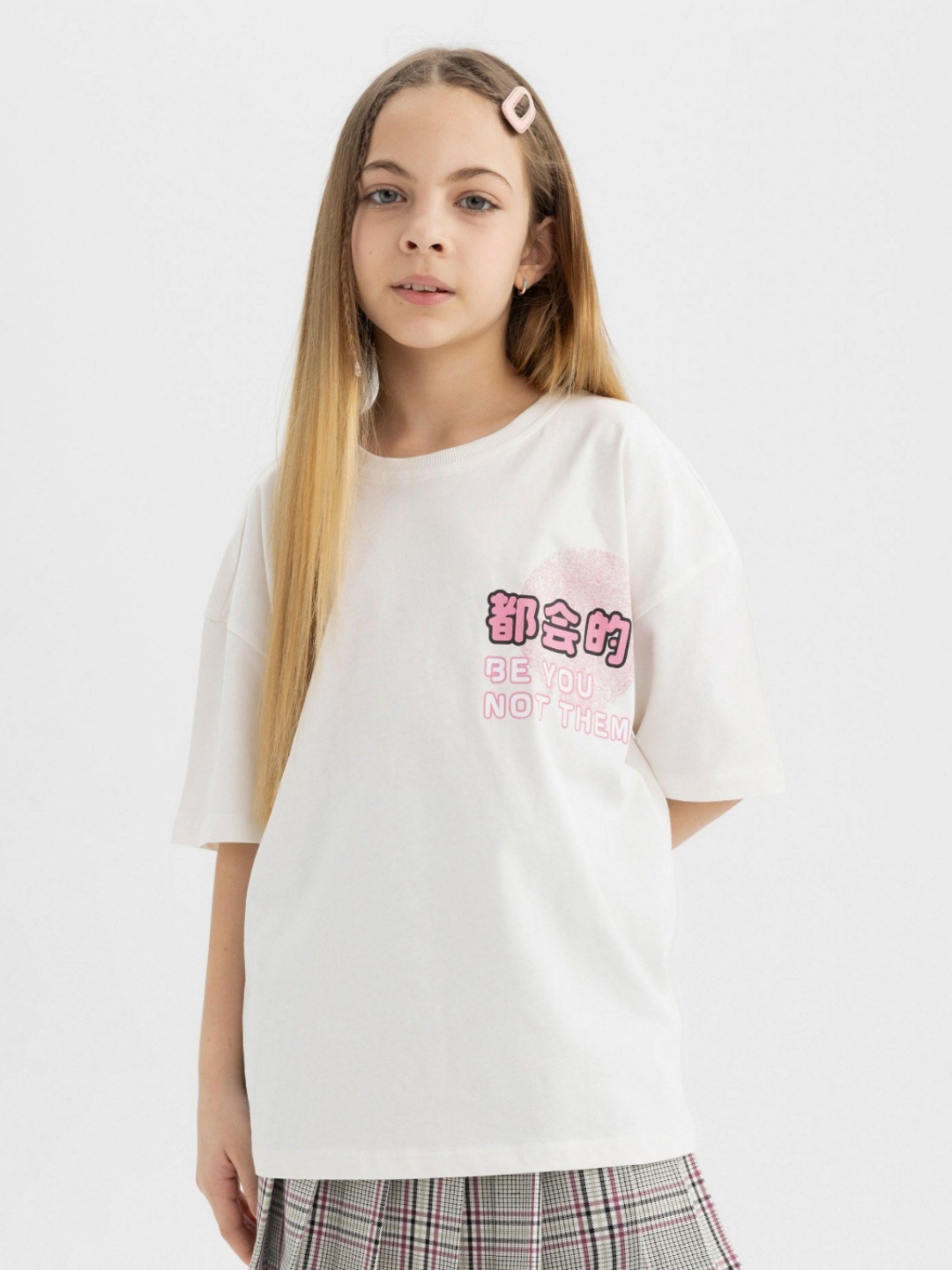 

DeFacto Girls Typography Printed Round Neck Cotton T-shirt, White