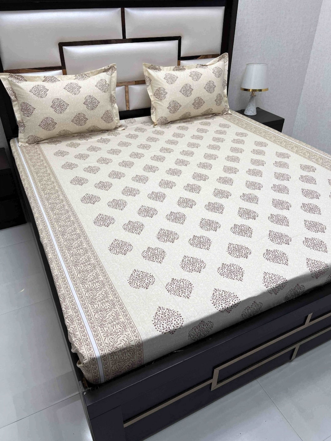

Pure Decor Yellow Ethnic Motifs Pure Cotton 300 TC Queen Bedsheet with 2 Pillow Covers