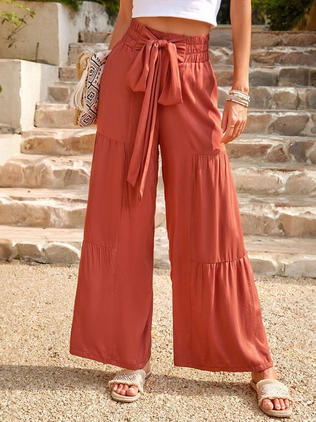 

KPOP Women Relaxed Loose Fit Wide Leg Trousers, Brown