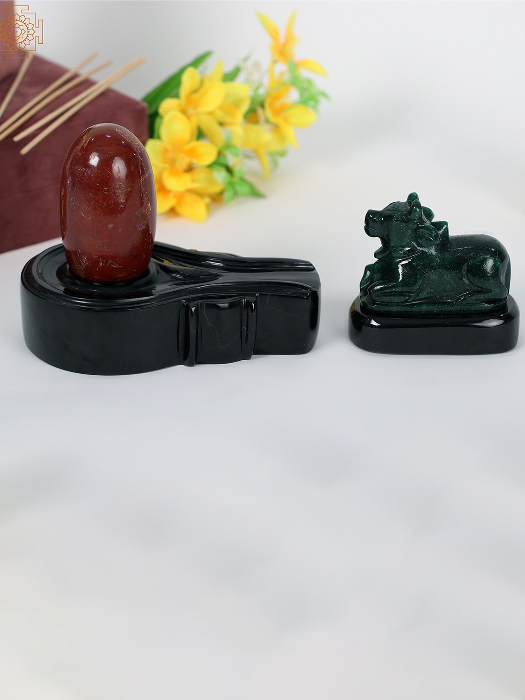 

Exotic India 7" Red Jasper Shiva Lingam with Nandi, Black