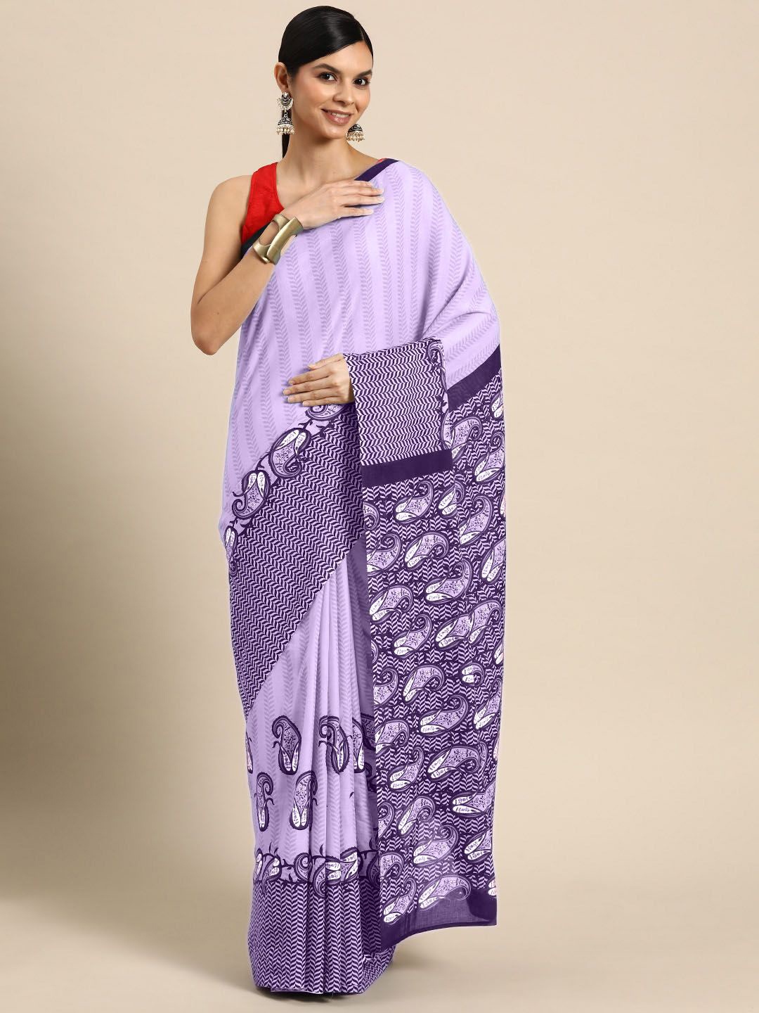 

BUTA BUTI Floral Pure Cotton Printed Saree, Lavender