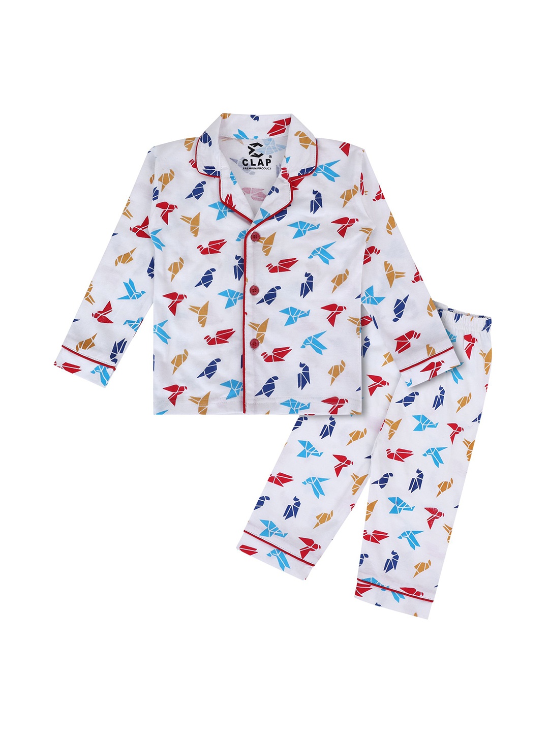 

CLAP Kids Printed Pure Cotton Night Suit, White
