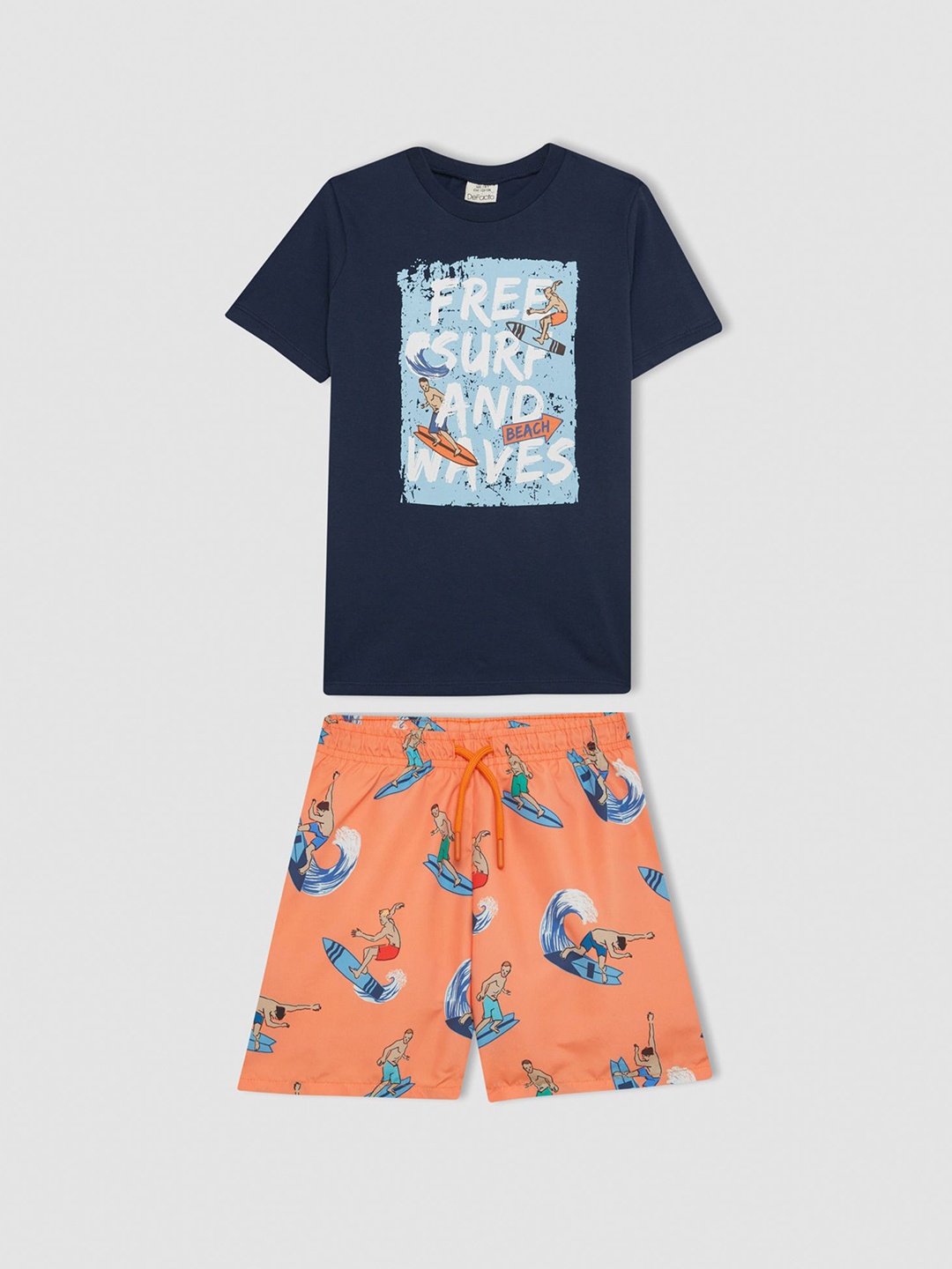 

DeFacto Boys Printed T-shirt With Shorts, Orange